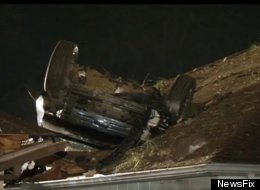 This SUV was speeding down the street and didn’t quite make a curve in the road. Instead, the driver -- who may have been drinking -- went airborne through a wood fence, landed on top of one house and flipped over onto the house next to it.