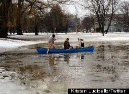 McMaster University stdeunts go for a canoe on 'Lake McMaster'.