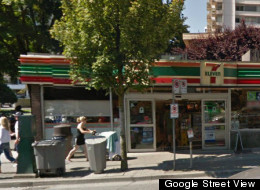A woman was attacked at the 7-Eleven store on Denman Street in Vancouver. (Google Street View)