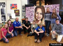 Artist and teacher Michael Bell, centre in black shirt, painted a portrait of Amanda Todd, with help from high school students. (Facebook)