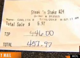 CeCe Bruce, a watiress at a Steak 'N Shake in Indianapolis, was shocked to receive a $450 tip on a $5 meal this week.