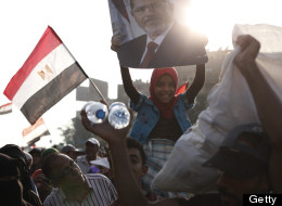 Supporters of deposed Egyptian President Mohammed Morsi gather at the Rabaa al Adweya Mosque.