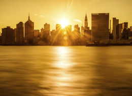 New York City Skyline at sunset. United States.