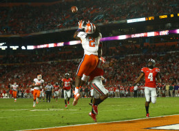 Sammy Watkins #2 of the Clemson Tigers catches a touchdown in the third quarter against Doran Grant #12 of the Ohio State Buckeyes during the Discover Orange Bowl at Sun Life Stadium on January 3, 2014 in Miami Gardens, Florida. (Photo by Streeter Lecka/Getty Images)