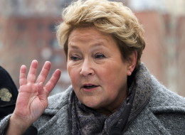 Parti Quebecois leader Pauline Marois speaks to the media as while campaigning Saturday, March 29, 2014 in Montreal, Que.. Quebecers will vote in a provincial election April 7, 2014. (THE CANADIAN PRESS/Ryan Remiorz)