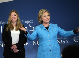 NEW YORK, NY - APRIL 17: Secretary Hillary Rodham Clinton shares the stage with her daughter Chelsea Clinton while speaking at the Clinton Foundation's No Ceilings: The Full Participation Project at the Lower Eastside Girls Club on April 17, 2014 in New York City. The project is the first in a series of live and virtual dialogues designed to hear directly from girls and women, men and boys about their hopes and fears for the future. The event, which took live questions from schools around the c