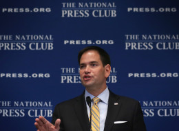 WASHINGTON, DC - MAY 13: U.S. Sen. Marco Rubio (R-FL) speaks during a National Press Club Newsmaker Luncheon May 13, 2014 in Washington, DC. Sen. Rubio delivered a policy speech on social security and answered questions during the luncheon. (Photo by Alex Wong/Getty Images)