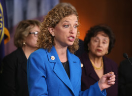 U.S. Rep. Debbie Wasserman Schultz (D-FL) speaks while flanked by colleagues on Capitol Hill in Washington. (Photo by Mark Wilson/Getty Images)