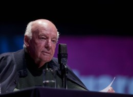 Journalist and Writer Eduardo Galeano reads a passage from one of his books during an event organized by the the National Autonomous University of Mexico, U.N.A.M., in Mexico City, Monday Nov. 5, 2012. (AP Photo/Eduardo Verdugo)