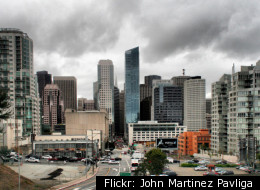 Buildings in San Francisco's SoMa and Financial Distrcit as seen from the deck of the Bay Bridge.