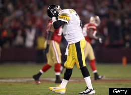 SAN FRANCISCO, CA - DECEMBER 19: Quarterback Ben Roethlisberger #7 of the Pittsburgh Steelers looks down afer throwing his second interception in the first half against the San Francisco 49ers at Candlestick Park on December 19, 2011 in San Francisco, California. (Photo by Ezra Shaw/Getty Images)