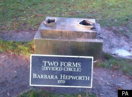 The plinth where stolen artwork Two Forms (Divided Circle) once stood