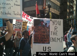 Anti-war protesters demonstrate in downtown Chicago in October 2011. Widespread protests are expected when the city concurrently hosts the NATO and G8 summits in May.