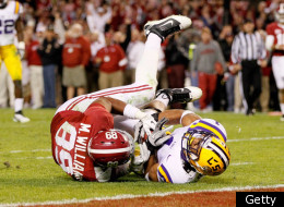 TUSCALOOSA, AL - NOVEMBER 05: Eric Reid #1 of the LSU Tigers against Michael Williams #89 of the Alabama Crimson Tide at Bryant-Denny Stadium on November 5, 2011 in Tuscaloosa, Alabama. (Photo by Kevin C. Cox/Getty Images)