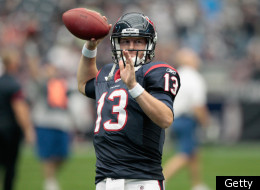 HOUSTON, TX - JANUARY 07: T.J. Yates #13 of the Houston Texans warms up against the Cincinnati Bengals during their 2012 AFC Wild Card Playoff game at Reliant Stadium on January 7, 2012 in Houston, Texas. (Photo by Bob Levey/Getty Images)