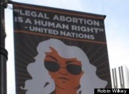 One of the controversial banners flying over San Francisco's Market Street.