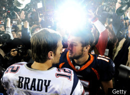 DENVER, CO - DECEMBER 18: Quarterback Tim Tebow #15 of the Denver Broncos and quarterback Tom Brady #12 of the New England Patriots shake hands after an NFL game at Sports Authority Field at Mile High on December 18, 2011 in Denver, Colorado. The New England Patriots won, 41-23. (Photo by Patrick Smith/Getty Images)