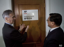 Prior to opening the North Korea bureau, Associated Press President Tom Curley and Korean Central News Agency President Kim Pyong Ho on Jan. 16, 2012.