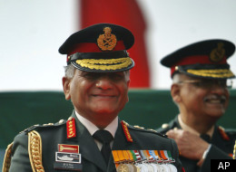 In this Jan. 15, 2012 file photo, Indian Army Chief, Gen. Vijay Kumar Singh, center, smiles on the occasion of the Indian Army Day in New Delhi, India. (AP)