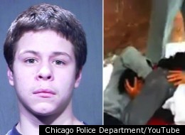 Raymond Palomino (left) is one of seven teens charged in the brutal attack, video recorded and posted on YouTube, of a 17-year-old behind a Chicago Public School.