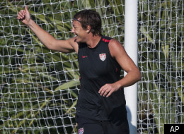 United States women's soccer player Abby Wambach gestures to a teammate during practice, Tuesday, Dec. 20, 2011, at the Home Depot Center in Carson, Calif. Wambach is The Associated Press 2011 Female Athlete of the Year. (AP Photo/Bret Hartman)