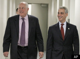 Illinois Gov. Pat Quinn, left, and Chicago Mayor Rahm Emanuel.