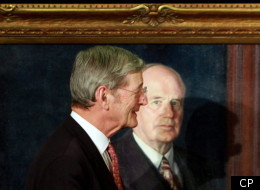 Senator Michael Meighen walks past the portrait of of his grandfather the Right Honourable Arthur Meighen the ninth prime minister of Canada during an unveiling ceremony of the portrait on Parliament Hill, in Ottawa Wednesday February 16, 2011. (THE CANADIAN PRESS/Fred Chartrand)