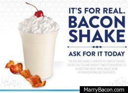 Jack In The Box, a major fast food chain, has just introduced a bacon shake that includes vanilla ice cream, whipped cream, a maraschino cherry and