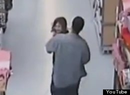 CCTV images taken at a Walmart in Atlanta shows Brittney Baxter being scooped up into the stranger's arms