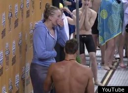 Olympic swimmer Matt Grevers proposes to girlfriend and teammate Annie Chandler on the medal stand.