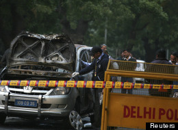 Le véhicule de l'ambassade israélienne endommagé par un attentat à New Dehli.