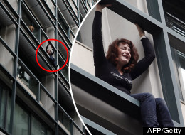 Lambrousi Harikleia threatens to leap from the second floor of the Labour Housing Organisation building in Athens