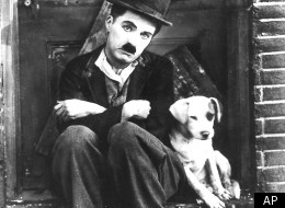 Charlie Chaplin and an unnamed friend in a scene from