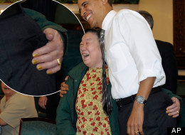 Getting frisky with it: The President found himself having his bottom pinched while waiting for his Chinese takeway