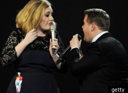 Adele and James Corden at The Brits 2012