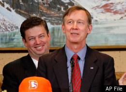 Colorado Governor John Hickenlooper delivers his second State of the State address to a joint session of the state's lawmakers at the Capitol in Denver on Thursday, Jan. 12, 2012. Applauding are House Speaker Frank McNulty, left, and Senate President Brandon Shaffer, right. Hickenlooper urged lawmakers to move forward on social and financial goals this session, encouraging them to prove