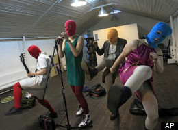Members of the Russian radical feminist group Pussy Riot during their rehearsal in Moscow, Friday, Feb., 17, 2012. Members of the group stage performances against the policies conducted by Prime Minister Vladimir Putin. (AP Photo/Sergey Ponomarev)