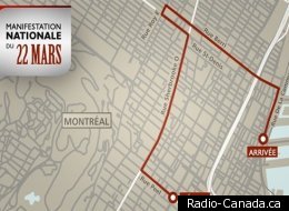 Parcours de la manifestation qui aura lieu le 22 mars 2012. (Radio-Canada.ca)