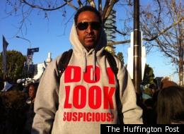 Carson, Calif., resident Erik Ellis wears his custom-made hooded sweatshirt at Leimert Park on Thursday, March 22, 2012.