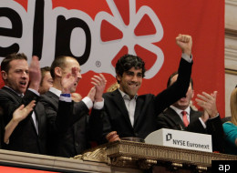 Jeremy Stoppelman, Yelp co-founder and CEO, rings the opening bell at the New York Stock Exchange on the day of his company's IPO, Friday, March 2, 2012.