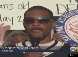 Kenneth McDade, the father of Kendrec McDade, spoke out at a rally in Pasadena about the fatal shooting of his 19-year-old son by Pasadena police.