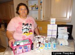 Nicole Maurer of Buras, La., displays the contents of her kitchen cupboard: an array of her kids' medicines.