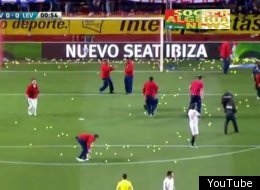 Sevilla fans protested the start time of their match against Levatne with tennis balls.