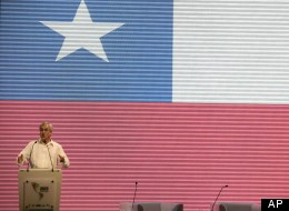 Chile's President Sebastian Pinera addresses the CEO Summit of the Americas in Cartagena, Colombia, Friday April 13, 2012. (AP Photo/Fernando Llano)