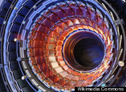 Picture shows the silicon strip tracker of the Compact Muon Solenoid barrel, at the Large Hadron Collider at CERN.