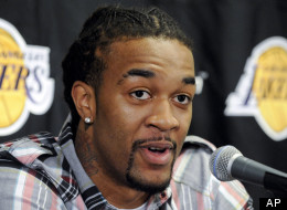 Newly acquired Los Angeles Lakers forward Jordan Hill speaks to the media before the start of the Minnesota Timberwolves and the Lakers NBA basketball game on Friday, March, 16, 2012, in Los Angeles. (AP Photo/Gus Ruelas)