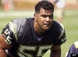 San Diego Chargers linebacker Junior Seau during a defensive drill at practice on July 27, 2001 in San Diego.