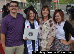 Serena Whitecotton, 22, at graduation with her brother Elliot Whitecotton, 17, mother Beatrice Satmary, 54, and sister Andrea Whitecotton, 18.