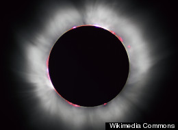 This sky map depicts the location of the sun and moon in the daytime sky during the annular solar eclipse of May 20, 2012 as viewed from North America. An annular solar eclipse occurs when the moon does not completely obscure the sun, leaving a bright ring around the moon's disk.