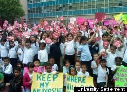 Students protests Bloomberg's budget cuts at a University Settlement after-school program.
